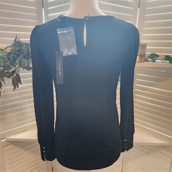 TAHARI BLACK NEW LONG BUTTON SLEEVE TOP SIZE SMALL - Picture 5 of 8